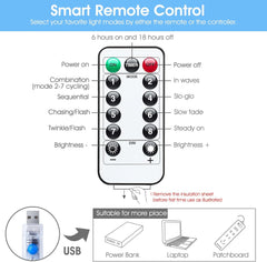 Curtain Lights - 300 LED, Dimmable, Remote & Timer, USB Powered
