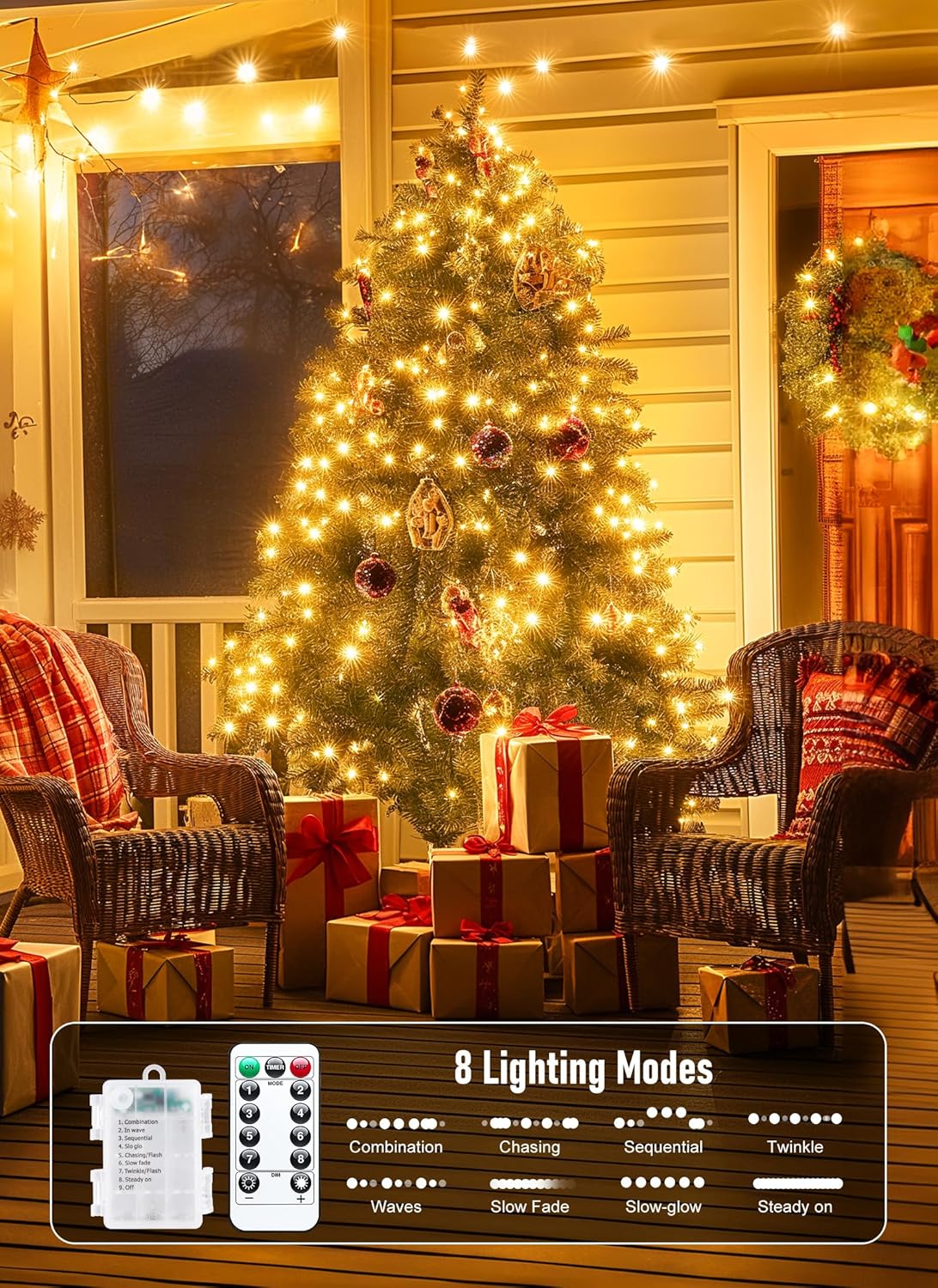 66ft Warm White Fairy Lights - 200 LED, Battery Operated with Remote