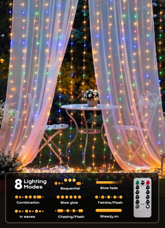 300 LED 9.8 FT USB Plug in Curtain Fairy Lights with Remote & USB Adapter, 8 Modes, Multicolor
