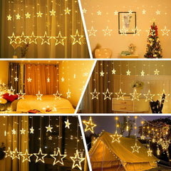 Plug In 9ft 138 LED 12 Star Drops Christmas Window Lights with Remote, 8 Modes, Warm White