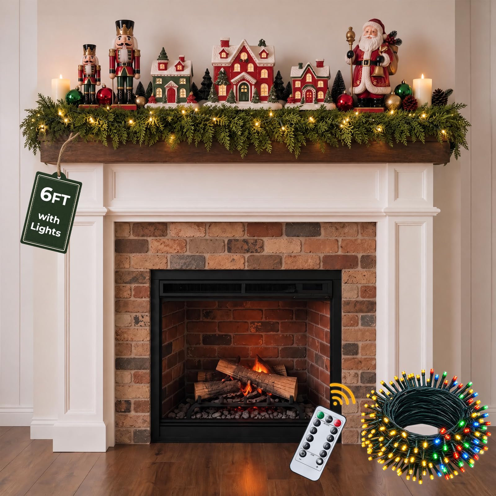 6Ft Prelit Real Touch Cedar Garland, Dimmable Remote, 8 Modes & Timer, Indoor Outdoor