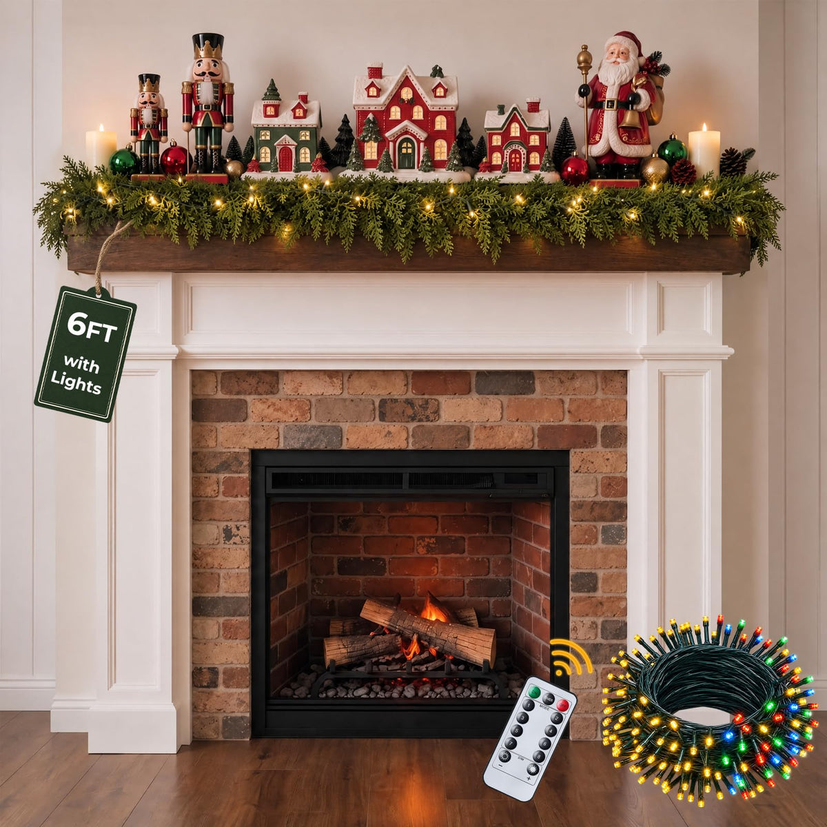 6Ft Prelit Real Touch Cedar Garland, Dimmable Remote, 8 Modes & Timer, Indoor Outdoor
