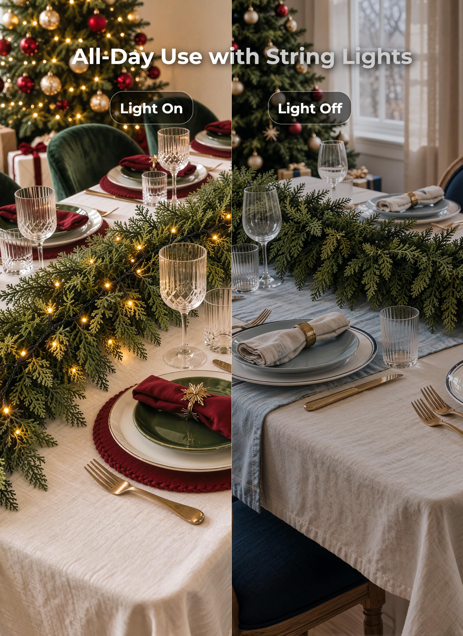 6Ft Prelit Real Touch Cedar Garland, Dimmable Remote, 8 Modes & Timer, Indoor Outdoor