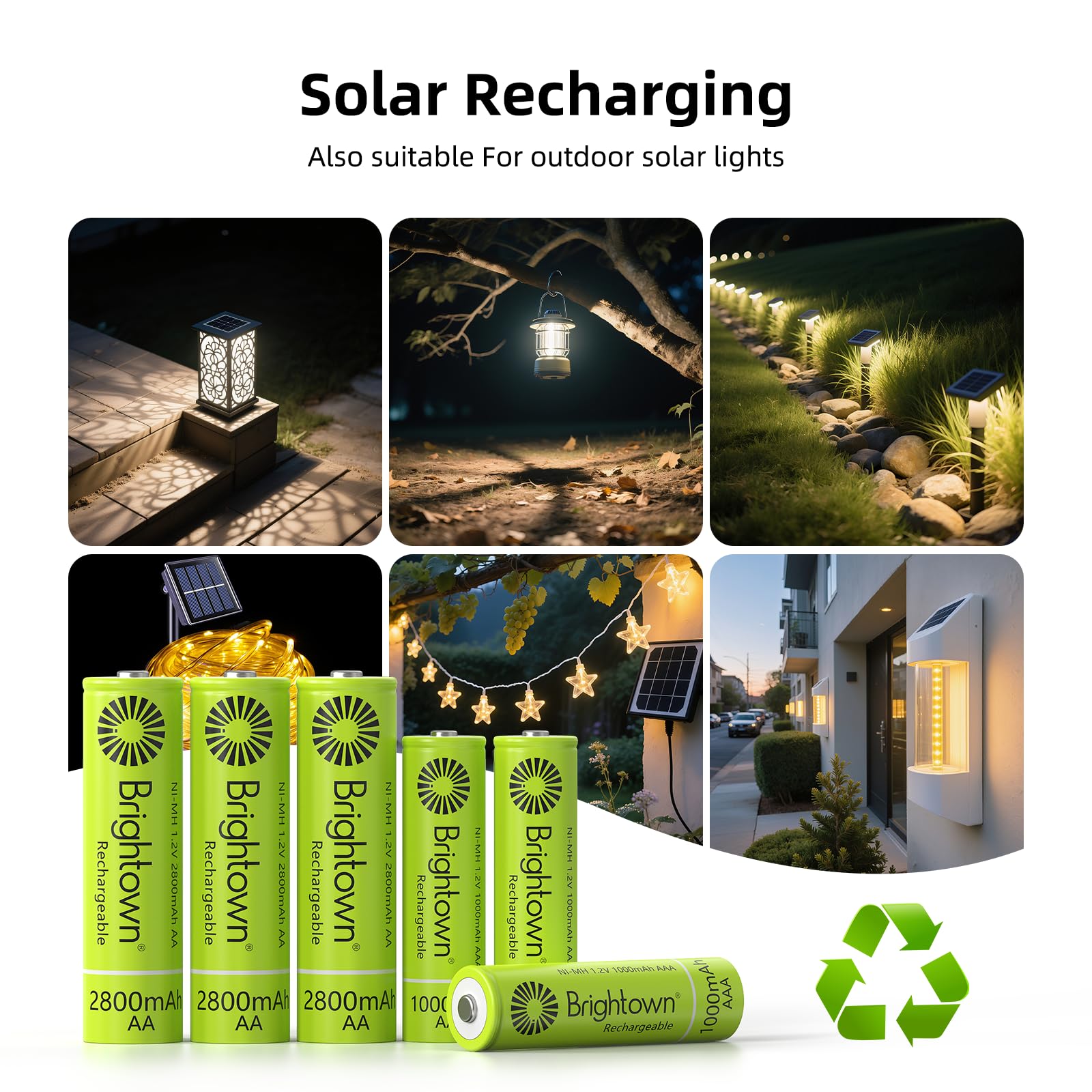 8-Pack 1.2V 2800mAh NiMH Rechargeable AAA Batteries for Solar Lights and Household Devices