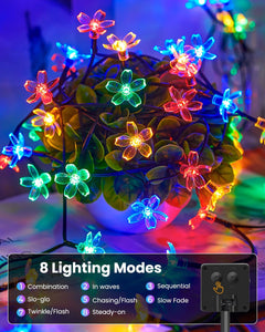 4 Pack 60 LED Flowers Solar String Lights for Garden Yard Fence Patio, Multicolor