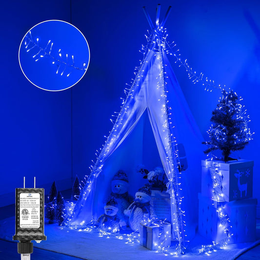 200 LED Christmas Cluster Lights - 10 Ft Blue Twinkle String Lights