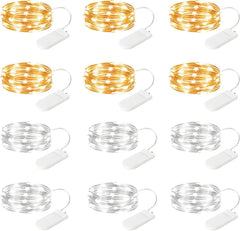 12 Pack 7FT 20 LED Battery Operated Silver Wire Firefly Starry Moon Lights for DIY Crafts, Warm White and Cool White