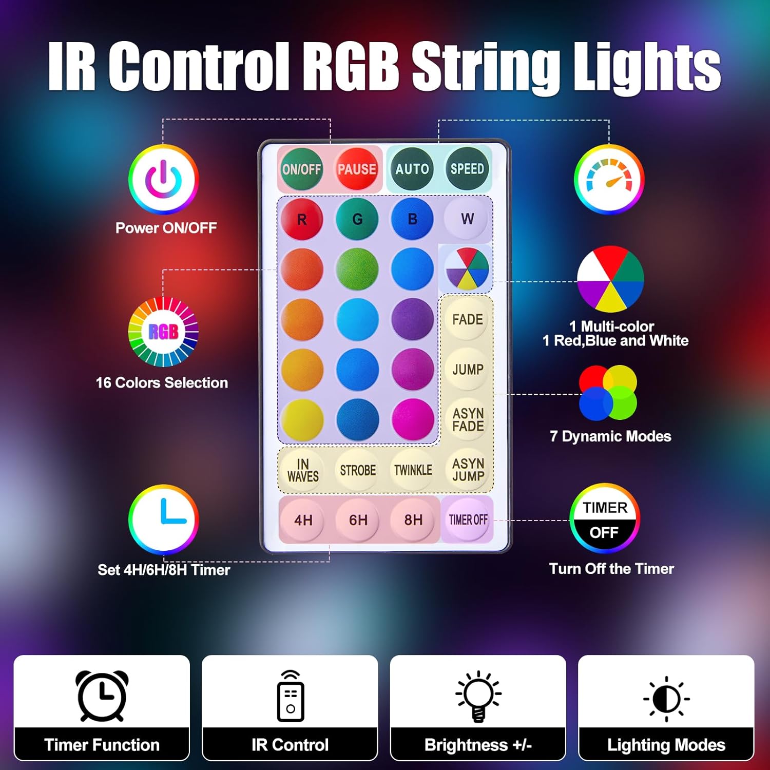 21FT 60 LED Battery Operated Globe Fairy Lights with Remote, 20+ Color Modes, RGB (Red, Green, Blue)