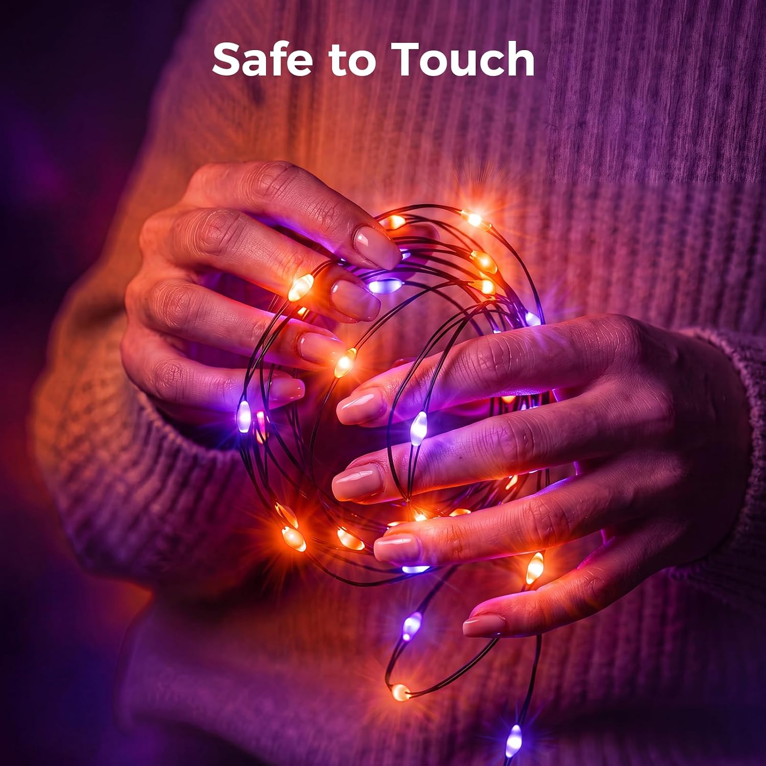 2Pack 16.4FT 50 LED Battery Operated String Light for Halloween Haunted House Party, Orange Purple