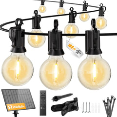 108FT Solar Powered G40 52 LED Bulbs String Lights for Patio Garden Cafe Wedding Deck