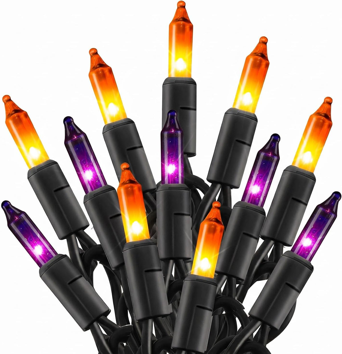 20Ft 100 LED Plug in Clear Mini Incandescent Bulbs String Light for Halloween, Orange and Purple