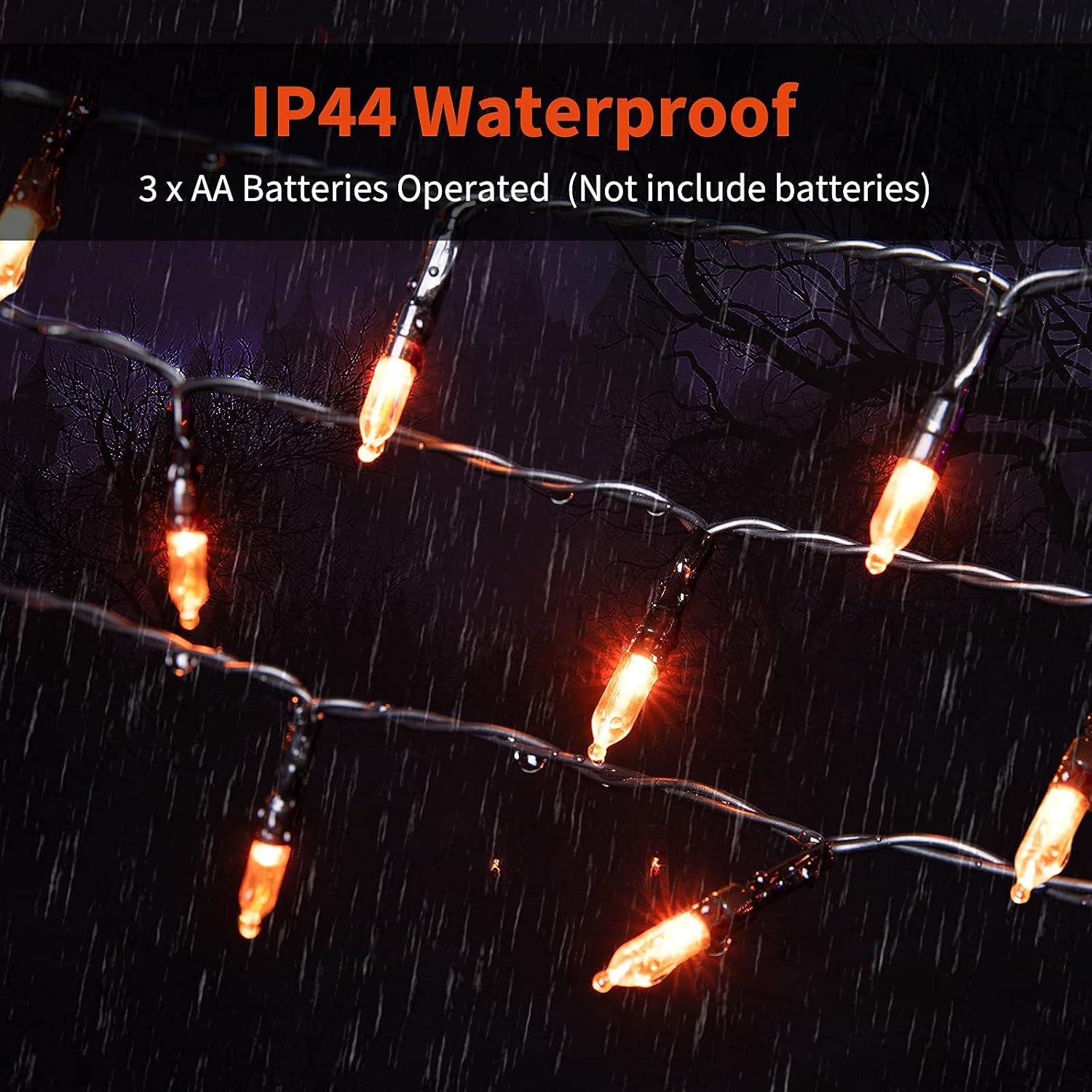 2Pack 17.8Ft 50 LED Battery Operated Mini Bulbs String Light for Halloween Haunted House Party, Orange