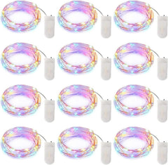 12 Pack 7FT 20 LED Battery Operated Silver Wire Firefly Starry Moon Lights for DIY Crafts, Pastel