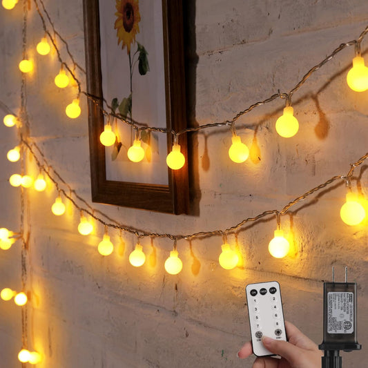33Ft 100 LED Plug in Globe Ball String Lights with Remote for Bedroom Party Decor, Warm White