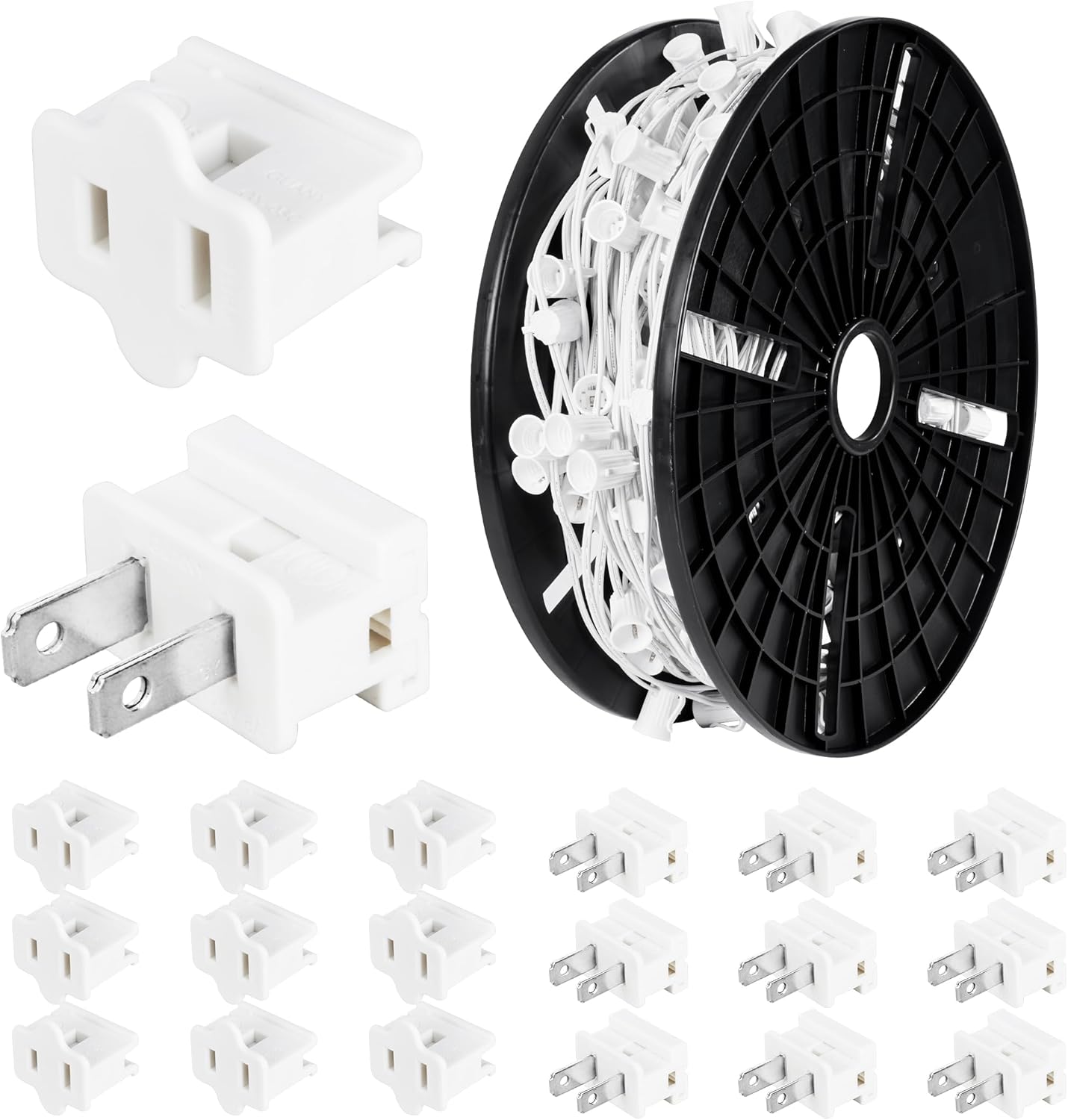 Commercial 250FT/500FT C9/E17 Christmas Light Sockets Set Spool, C9 String Light Stringer 12" Spacing Green Wire