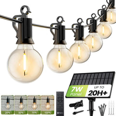 208FT Solar Powered G40 100 LED Bulbs String Lights for Patio Garden Cafe Wedding Deck