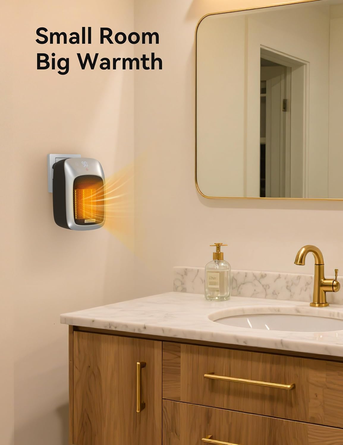 800W Small Wall Outlet Plug In Space Heater for Bathroom Office Bedroom Home