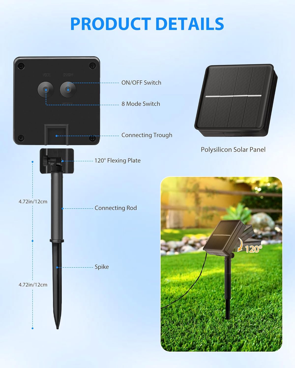 2Pack 46Ft 120 LED Solar Powered String Lights Outdoor for Garden Yard Patio Party Decor, Pure White