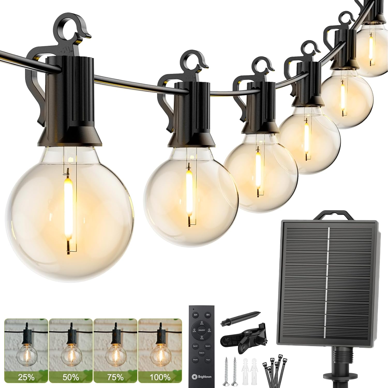 37FT Solar Powered G40 10 LED Bulbs String Lights for Patio Garden Cafe Wedding Deck