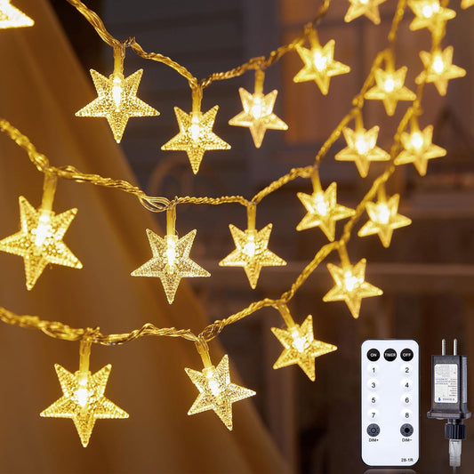 33ft 100 LED Plug In Star String Lights with Remote, 8 Modes, Warm White