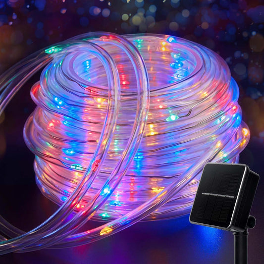 39FT 100LED Solar Powered Rope Lights with 8 Modes for Christmas Tree Decor, Multicolor
