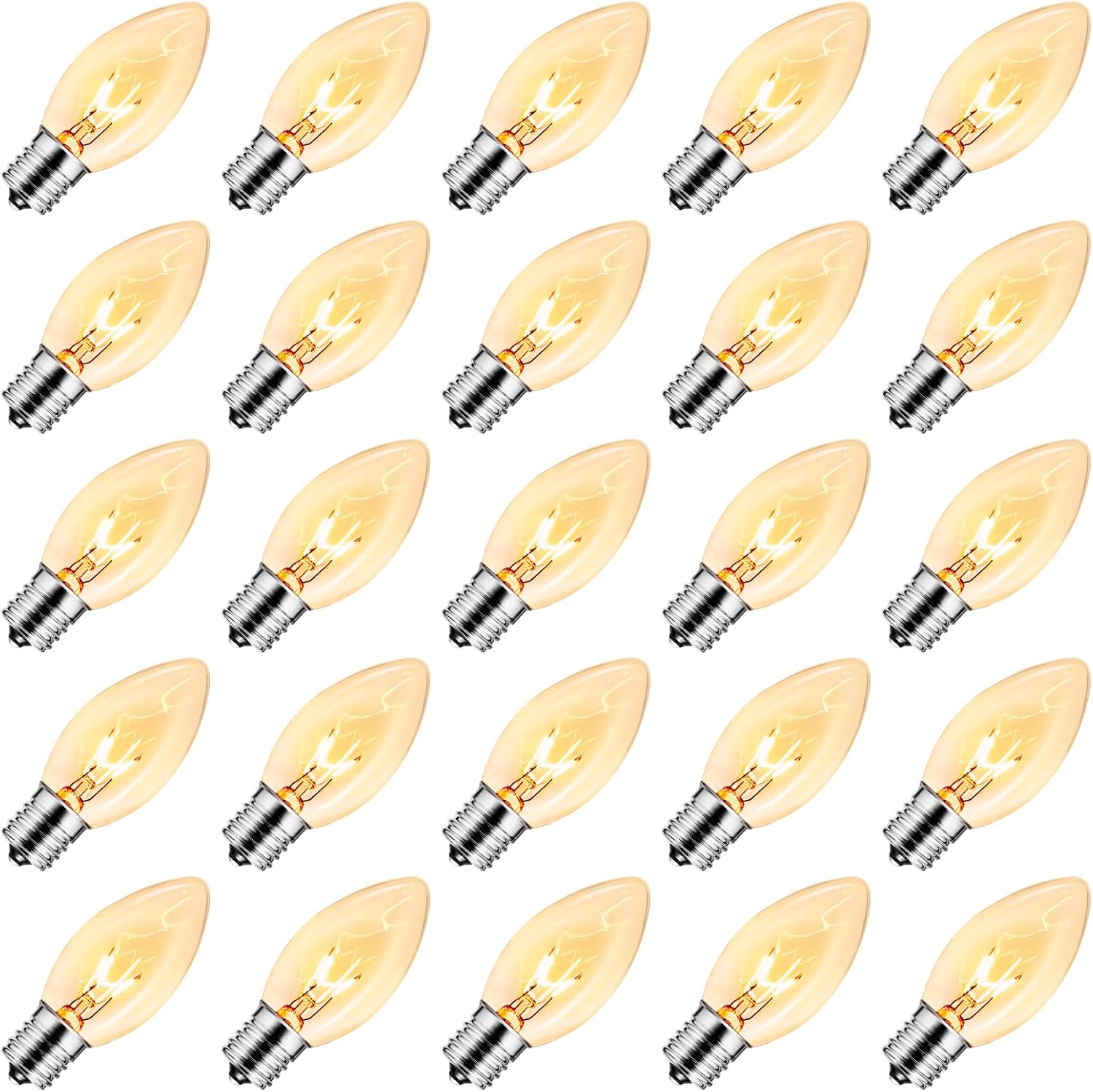 25PCS Incandescent Christmas C9 Replacement Light Bulbs, E17 Intermediate Base, 7 Watt, Clear