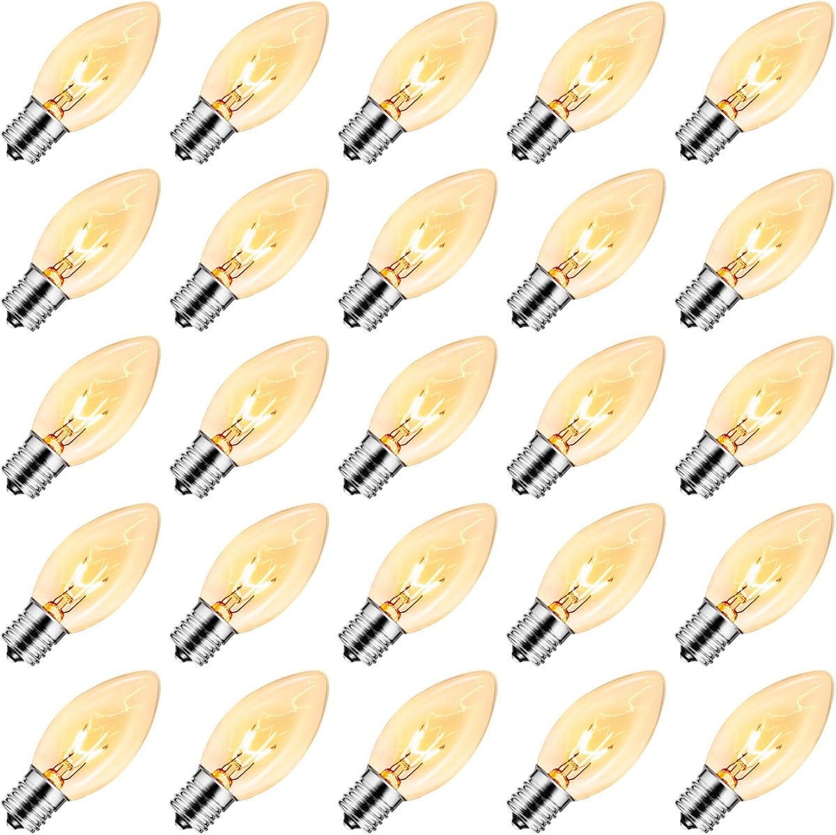 25PCS Incandescent Christmas C9 Replacement Light Bulbs, E17 Intermediate Base, 7 Watt, Clear