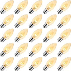 25PCS Incandescent Christmas C9 Replacement Light Bulbs, E17 Intermediate Base, 7 Watt, Clear