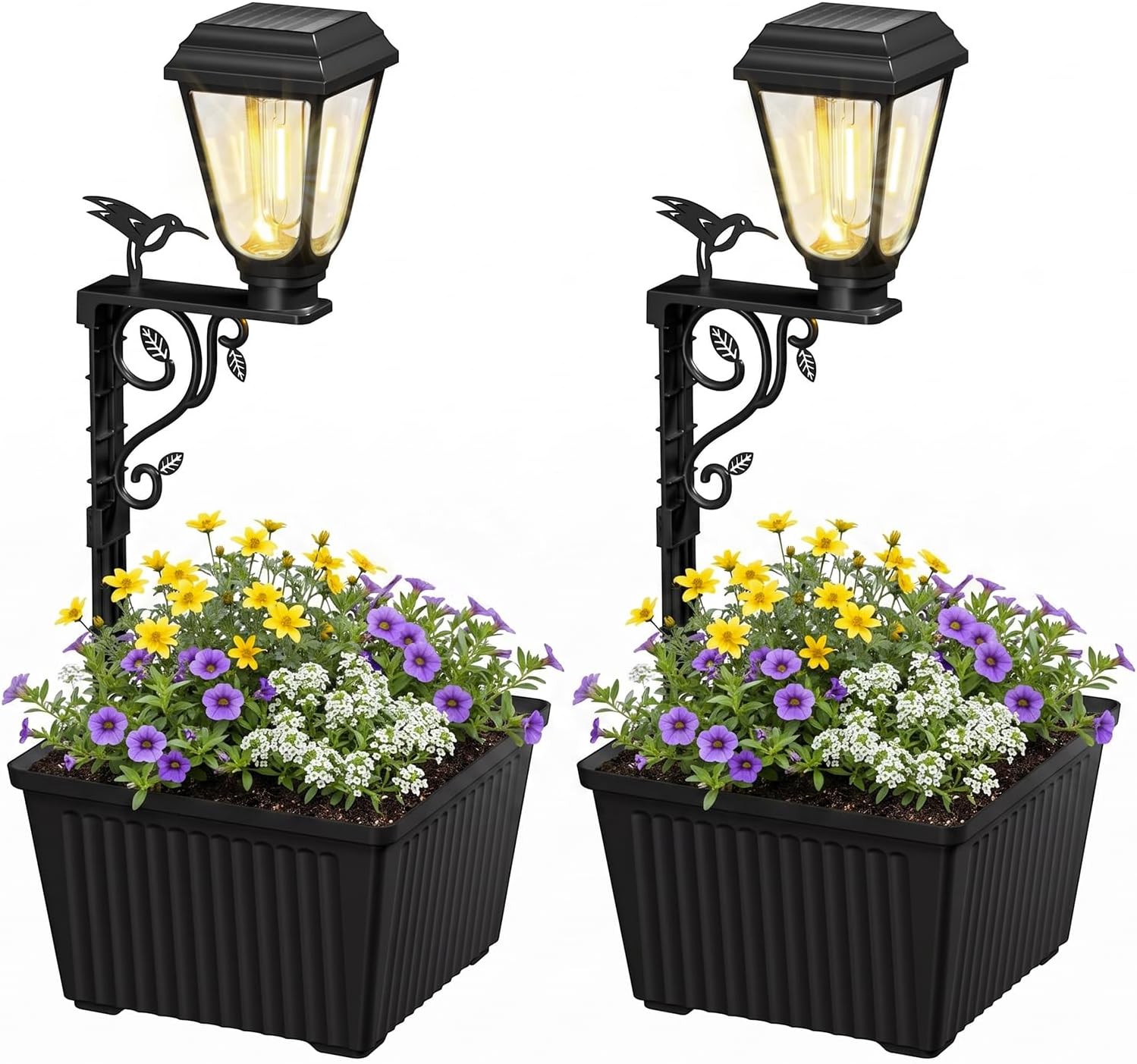 2Pack 2 in 1 Solar Powered Post Warm Bulb ( (2700-3200K) Lamp Lights with Planter for Garden Patio Yard