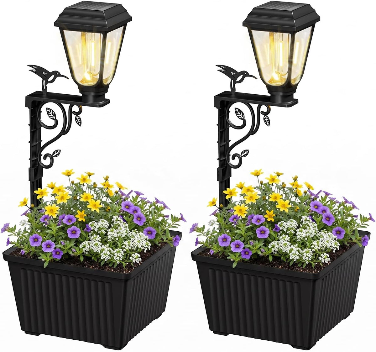 2Pack 2 in 1 Solar Powered Post Warm Bulb ( (2700-3200K) Lamp Lights with Planter for Garden Patio Yard