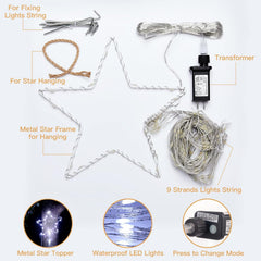 344 LED Waterfall Christmas Tree Lights with 11" Topper Iron Star, Pure White