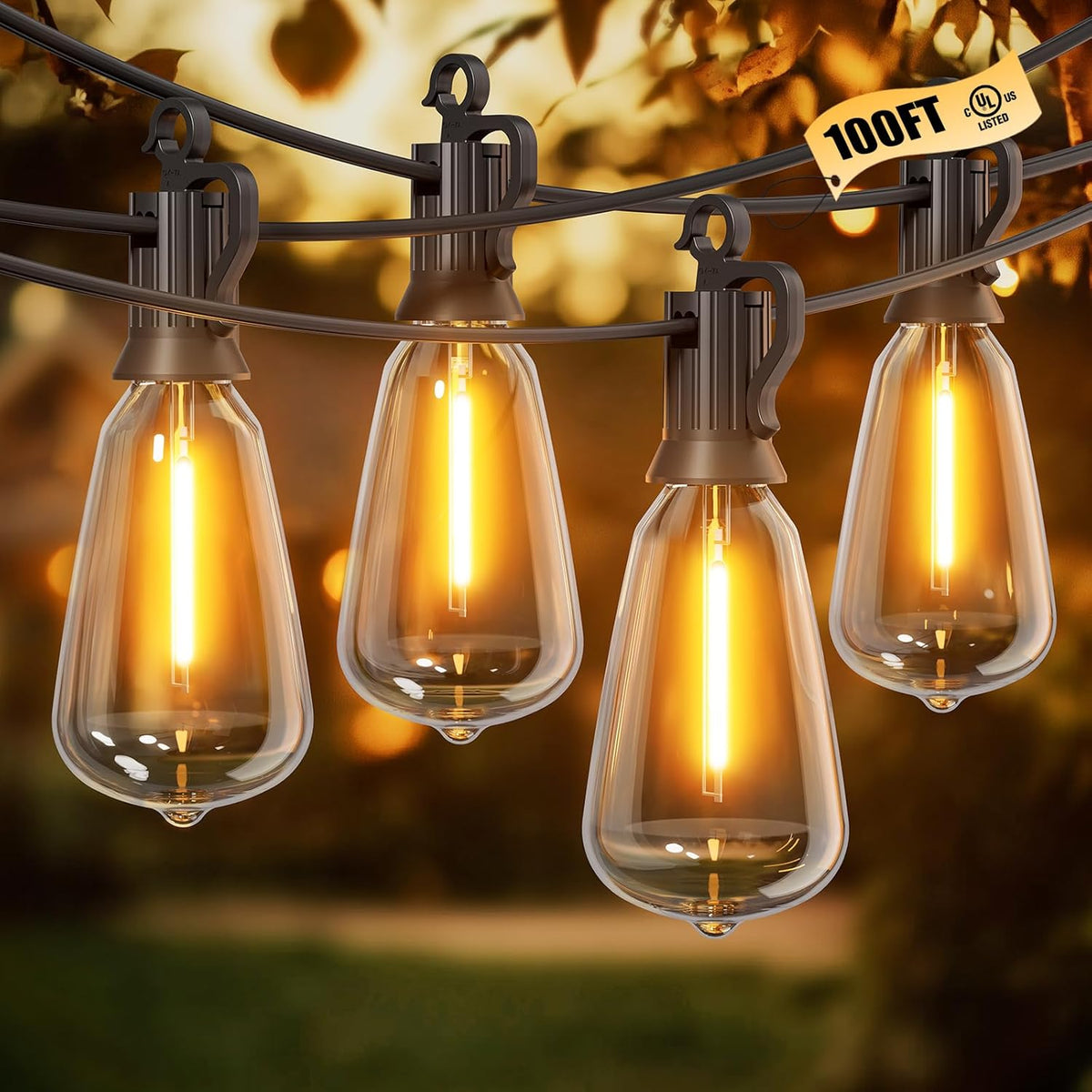 100FT Plug in 50+2 LED ST38 LED Outdoor Patio Lights for Porch Patio Christmas Party Decor