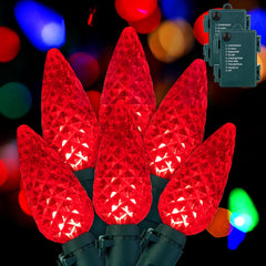 C6 LED Christmas String Lights - 2PC, 60 LEDs, 20FT, Red