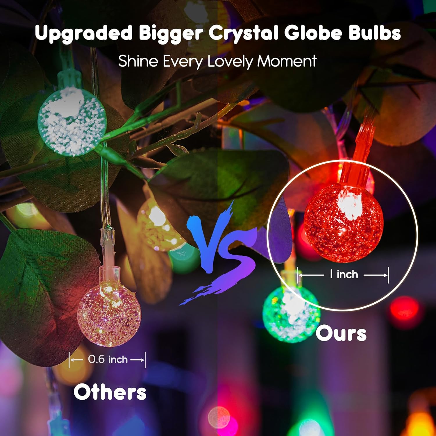 33ft 60 LED Battery Operated Crystal Globe Fairy Lights with Remote, 8 Modes, Multicolor