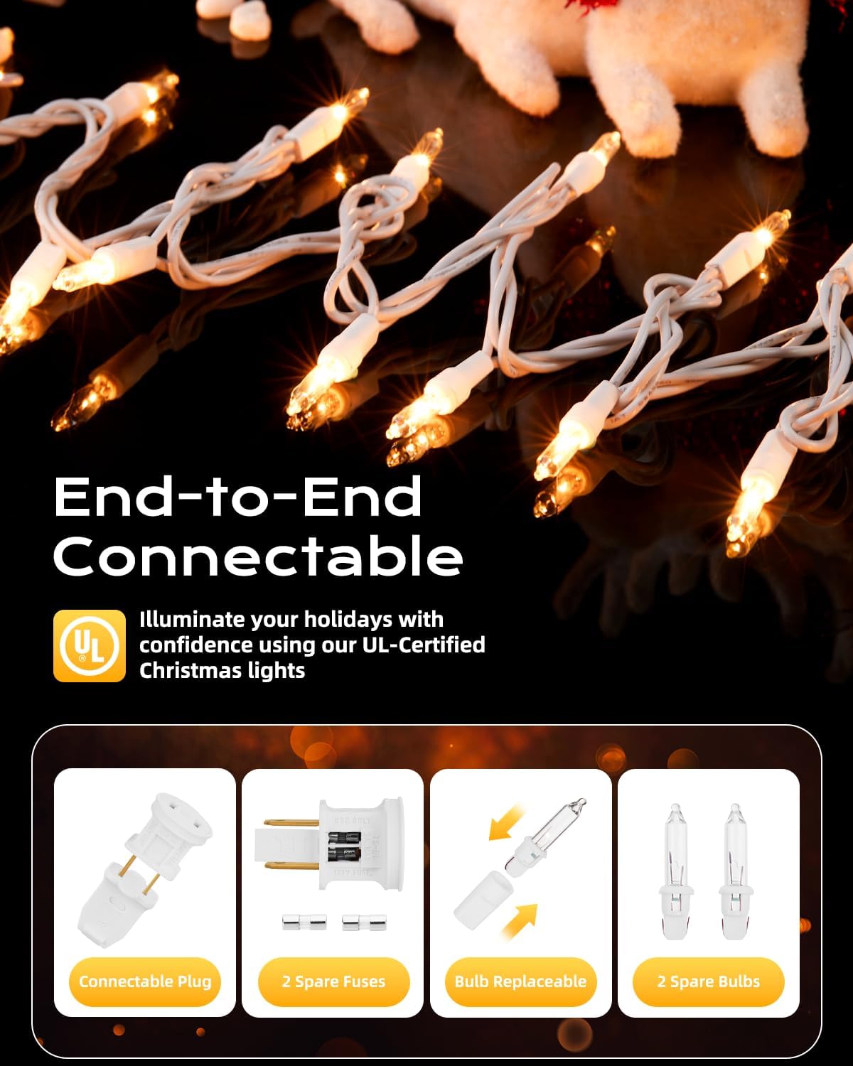 20Ft 100 LED Plug in Clear Mini Incandescent Bulbs String Light for Christmas Trees, White Wire