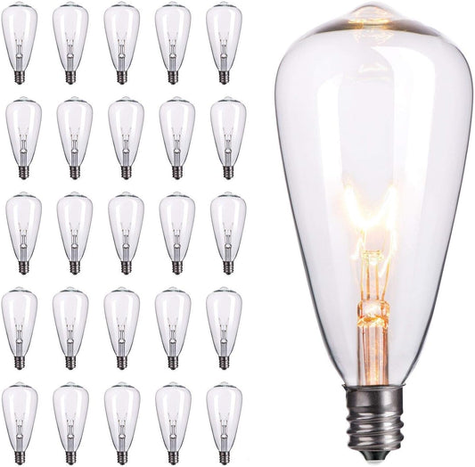 25 Pack ST40 7W 120V Edison Replacement Light Glass Bulbs for ST40 String Lights, Warm White