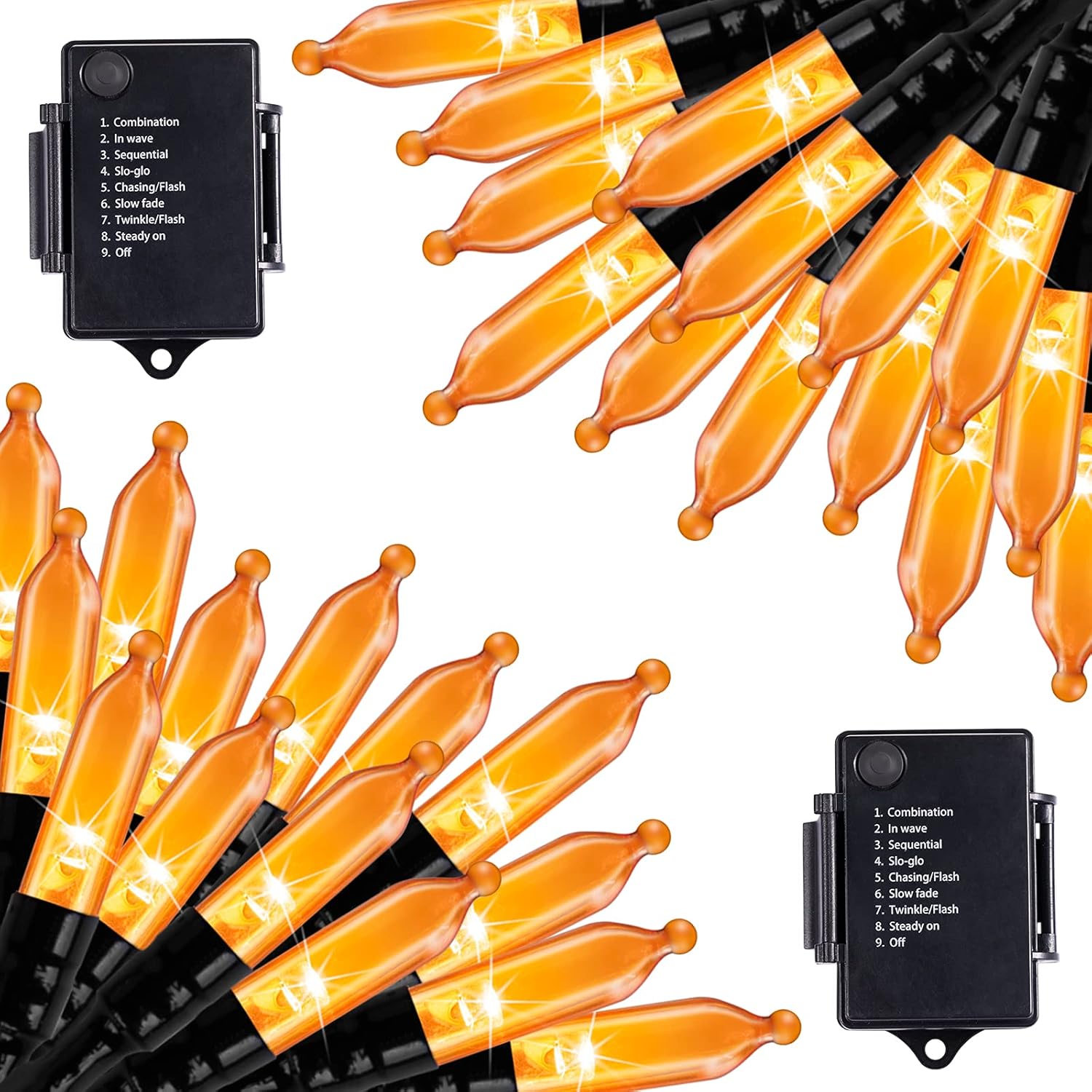 2Pack 17.8Ft 50 LED Battery Operated Mini Bulbs String Light for Halloween Haunted House Party, Orange