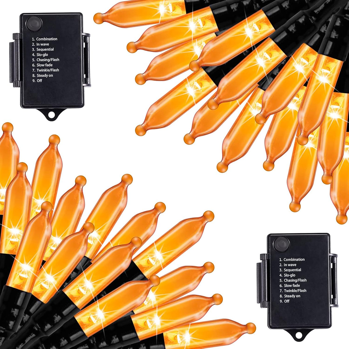 2Pack 17.8Ft 50 LED Battery Operated Mini Bulbs String Light for Halloween Haunted House Party, Orange