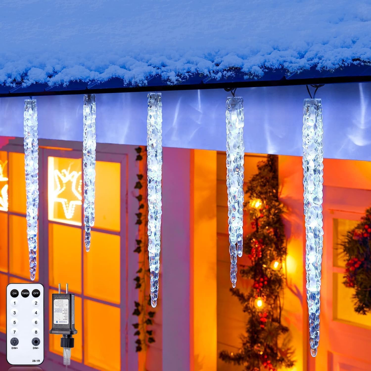 20ft 20 Tubes 100 LED Christmas Icicle Lights for Tree Patio Roof Holiday Decor, Cool White