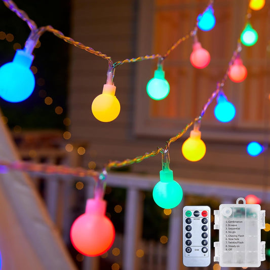 21FT 60 LED Battery Operated Globe Fairy Lights with Remote, 8 Modes, Multicolor