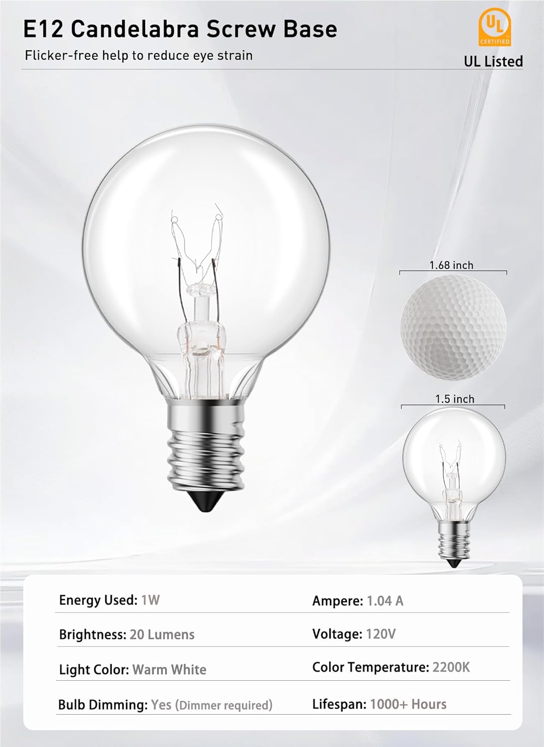 50 Pack G40 5W 120V Globe Incandescent Glass Bulbs