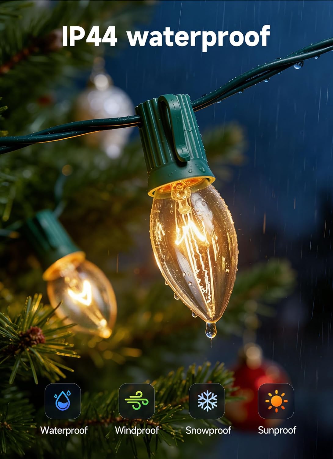 50FT Plug in 50 C9 Clear Bulbs Bright & Warm Christmas String Lights for Home Decor, Green Wire
