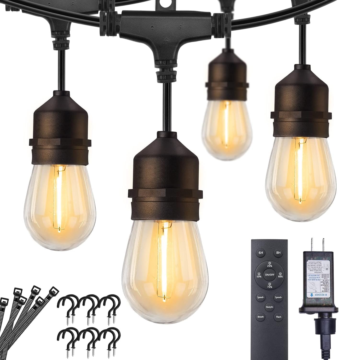 82FT 25 Bulbs Shatterproof Patio Lights with Remote for Backyard Bistro Porch, Only for Canada