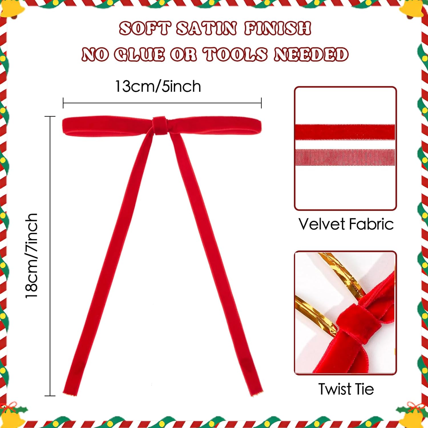 Red Velvet Ornaments Bows for Christmas Tree Ribbon - 30 Pcs Christmas Decorations Rustic Crafts Gift Bows, Door Garland Decor Home（5 x 7 Inch）