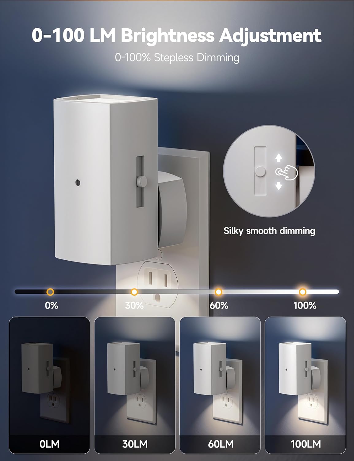 2 Pack White Plug in Night Lights with Rotating Plug & Light Sensor for Bathroom Bedroom, Pure White Light
