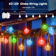 33ft 60 LED Battery Operated Crystal Globe Fairy Lights with Remote, 8 Modes, Multicolor