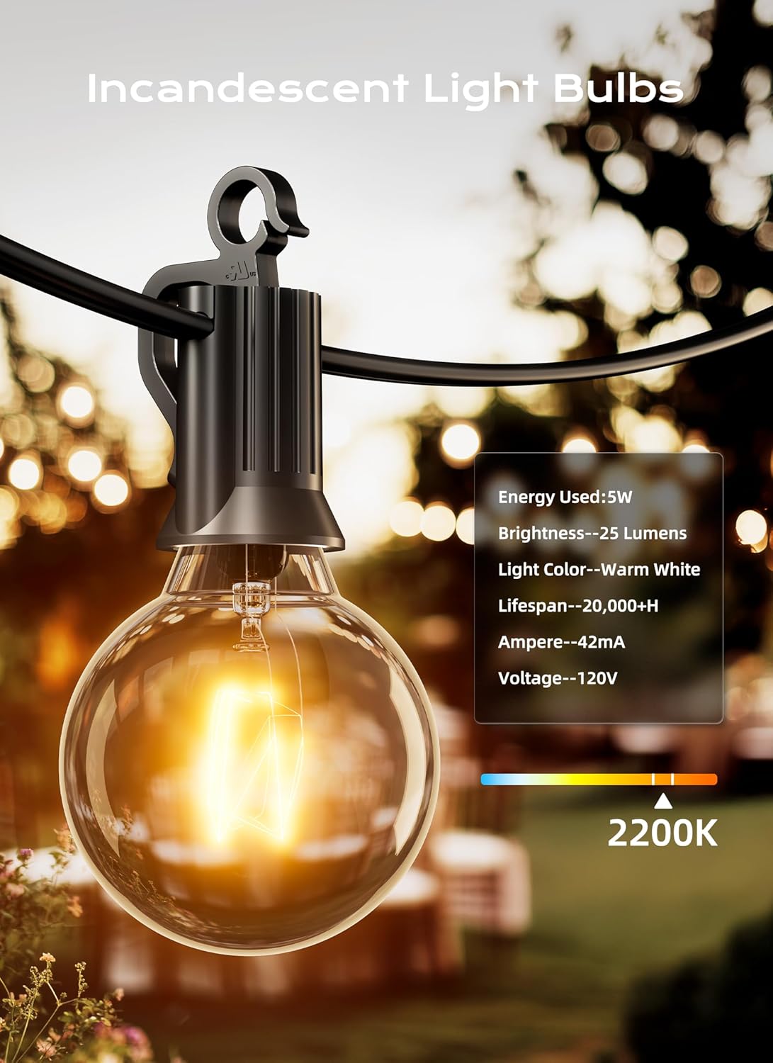 50 Pack G40 5W 120V Globe Incandescent Glass Bulbs