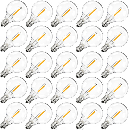 25 Pack G40 3V 0.15W Solar Replacement LED Light Bulbs, 2700K Warm White
