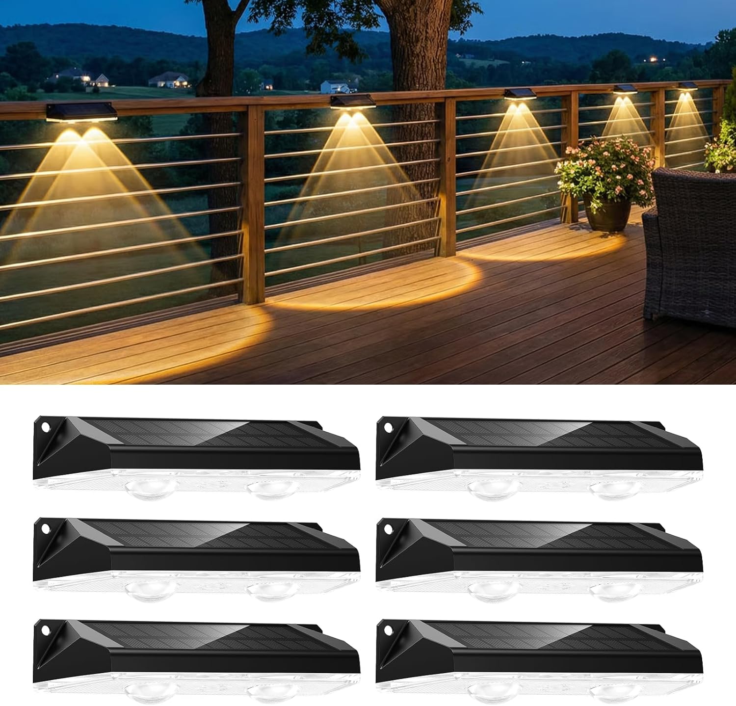 6 Pack Solar Powered Warm White & RGB 11 Colors Fence Deck Step Flood Lights for Patio Porch Garden