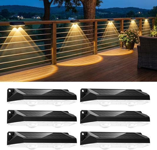 6 Pack Solar Powered Warm White & RGB 11 Colors Fence Deck Step Flood Lights for Patio Porch Garden